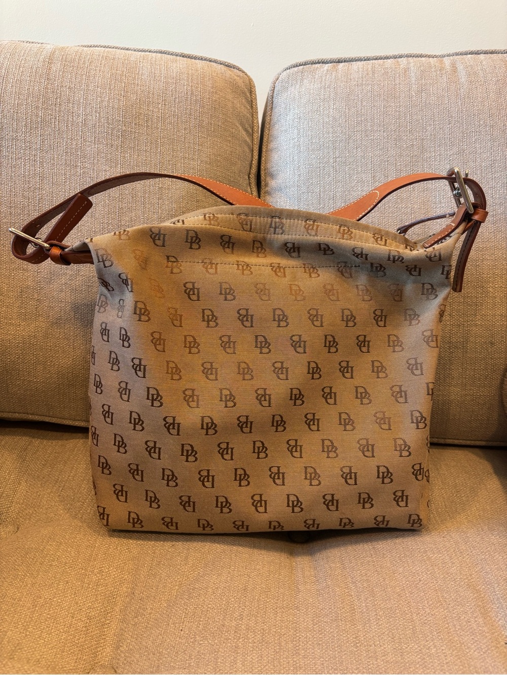 Dooney & Bourke Beige and Brown Monogram Crossbody Bag